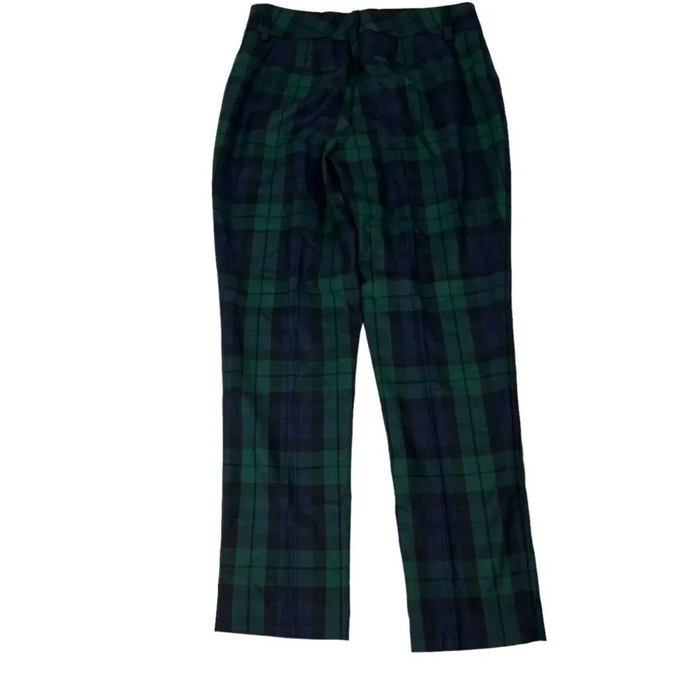 Land's End Green BlueBlackwatch Plaid Pants Size 6 Slim Leg Mid Rise